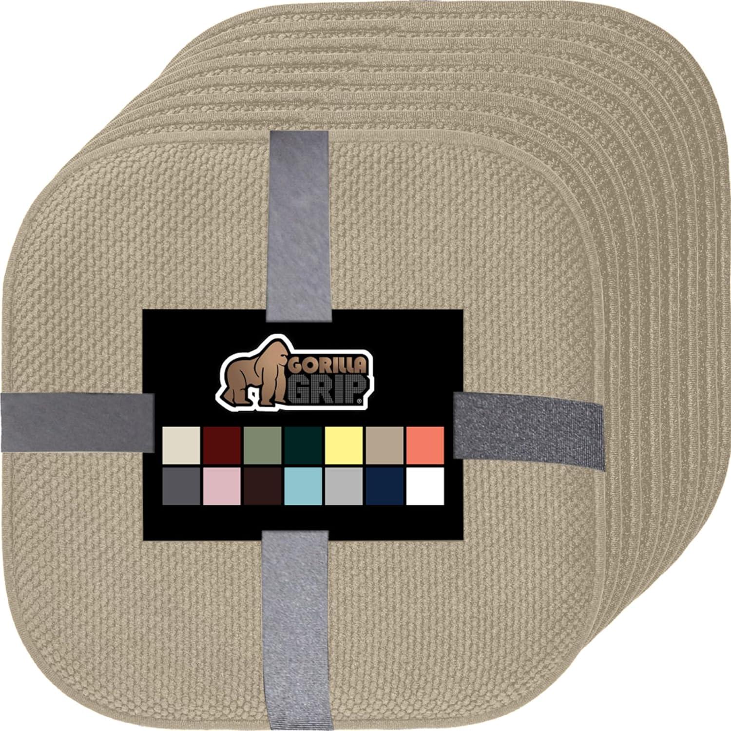 imageGORILLA GRIP Slip Resistant Chair Cushions No Ties Required Memory Foam Pads for Dining Room Kitchen Table Office Rocking Chairs Plush Seat Cover Cushion Pad Home Decor Set of 4 16x16 GreyBeige