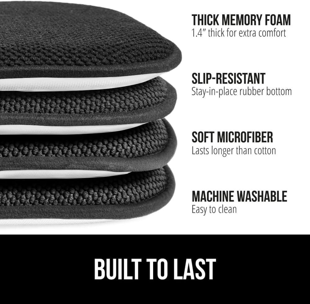imageGORILLA GRIP Slip Resistant Chair Cushions No Ties Required Memory Foam Pads for Dining Room Kitchen Table Office Rocking Chairs Plush Seat Cover Cushion Pad Home Decor Set of 4 16x16 GreyBlack