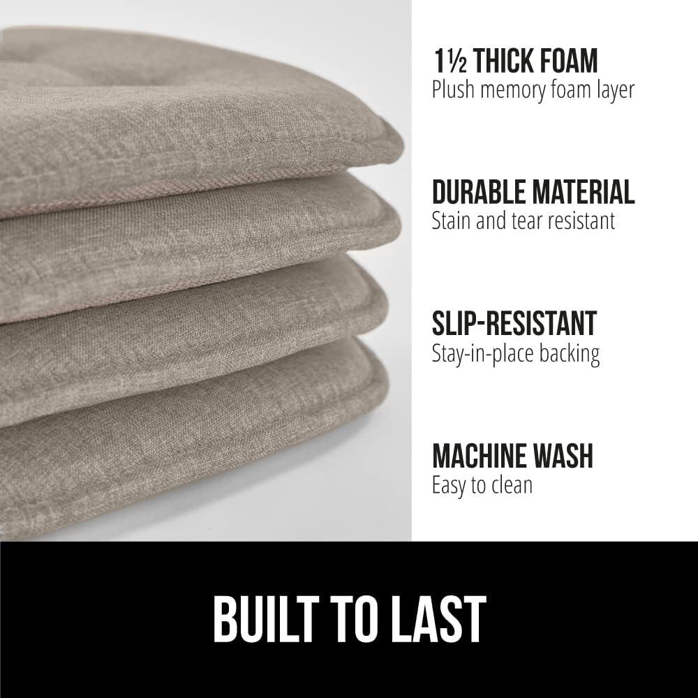imageGORILLA GRIP Slip Resistant Chair Cushions No Ties Required Memory Foam Pads for Dining Room Kitchen Table Office Rocking Chairs Plush Seat Cover Cushion Pad Home Decor Set of 4 16x16 GreyBeige