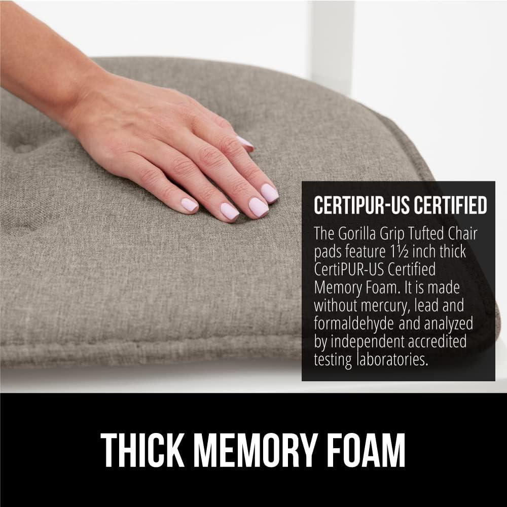 imageGORILLA GRIP Slip Resistant Chair Cushions No Ties Required Memory Foam Pads for Dining Room Kitchen Table Office Rocking Chairs Plush Seat Cover Cushion Pad Home Decor Set of 4 16x16 GreyBeige