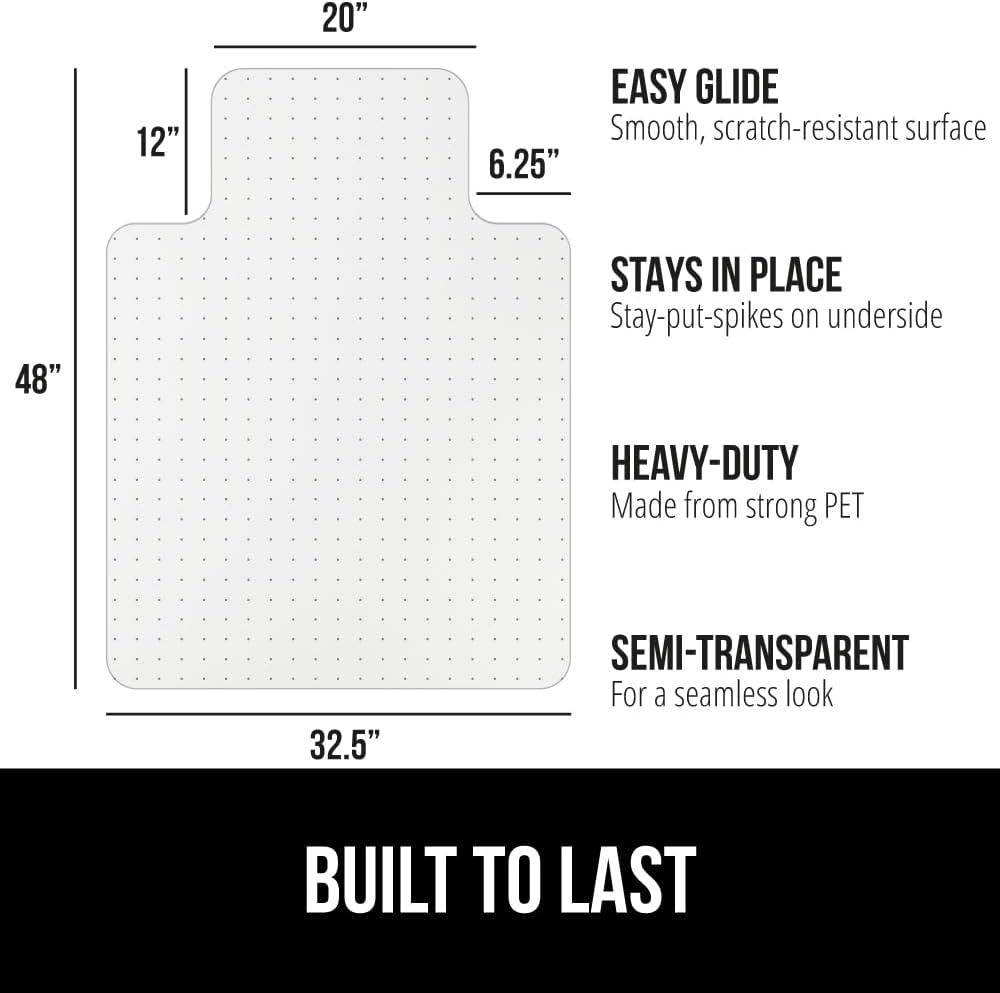 imageGORILLA GRIP Slip Resistant Clear Office Chair Mat for Carpet Floors Smooth Rolling Glide Under Desk Heavy Duty Plastic Computer Mats and Carpeted Floor Protector Work and Gaming Chairs 29x47 LipCarpet Mat With Lip