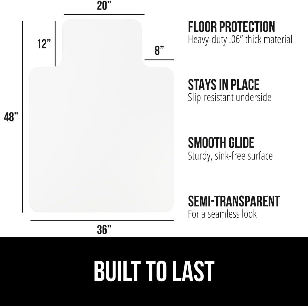 imageGORILLA GRIP Slip Resistant Clear Office Chair Mat for Carpet Floors Smooth Rolling Glide Under Desk Heavy Duty Plastic Computer Mats and Carpeted Floor Protector Work and Gaming Chairs 29x47 LipHard Floor Mat With Lip