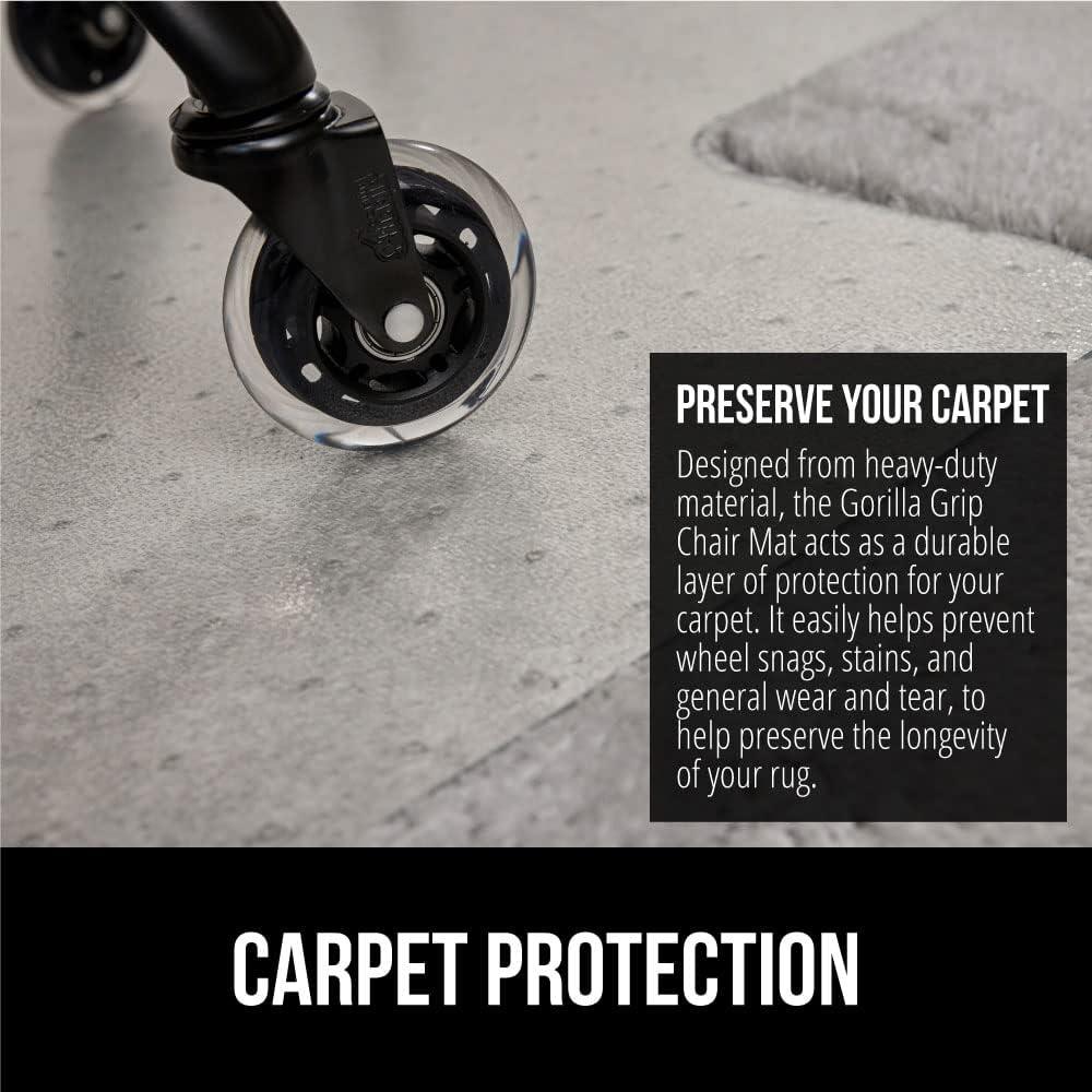 imageGORILLA GRIP Slip Resistant Clear Office Chair Mat for Carpet Floors Smooth Rolling Glide Under Desk Heavy Duty Plastic Computer Mats and Carpeted Floor Protector Work and Gaming Chairs 29x47 LipCarpet