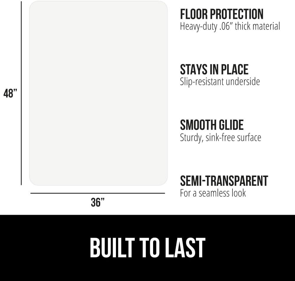 imageGORILLA GRIP Slip Resistant Clear Office Chair Mat for Carpet Floors Smooth Rolling Glide Under Desk Heavy Duty Plastic Computer Mats and Carpeted Floor Protector Work and Gaming Chairs 29x47 LipHard Floor