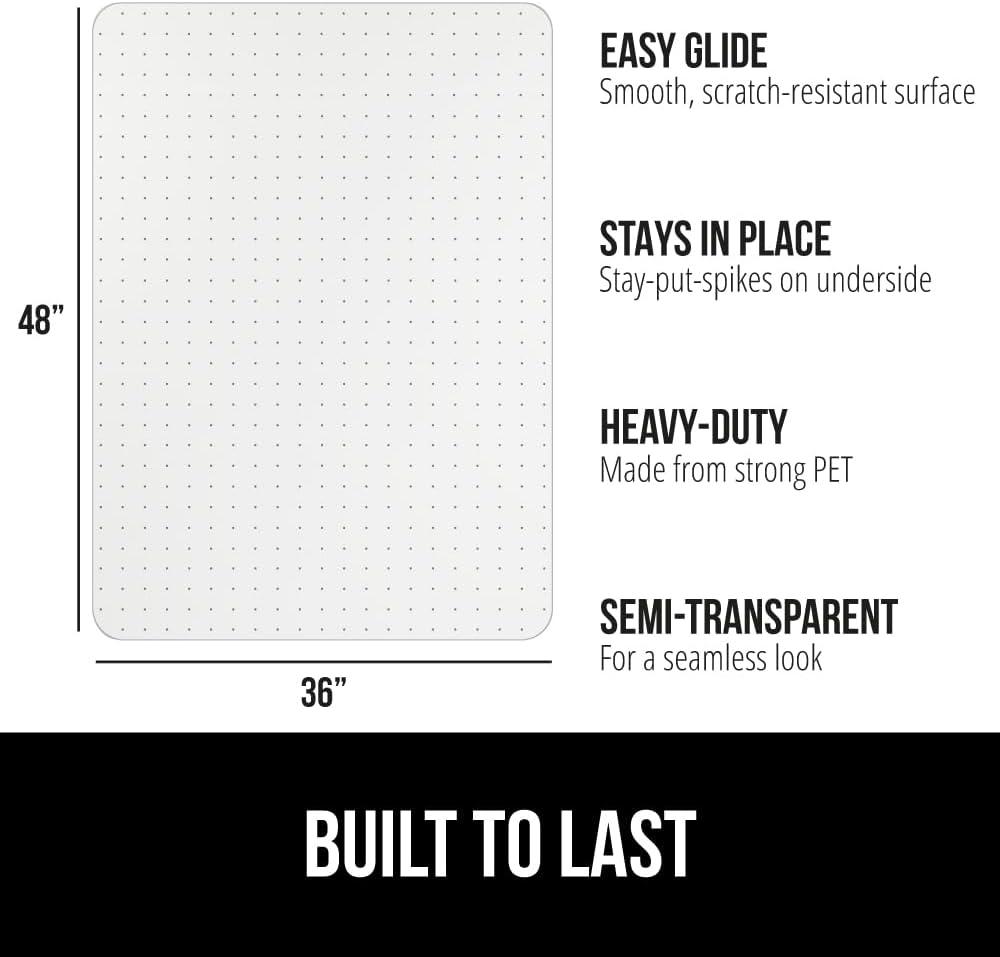 imageGORILLA GRIP Slip Resistant Clear Office Chair Mat for Carpet Floors Smooth Rolling Glide Under Desk Heavy Duty Plastic Computer Mats and Carpeted Floor Protector Work and Gaming Chairs 29x47 LipCarpet