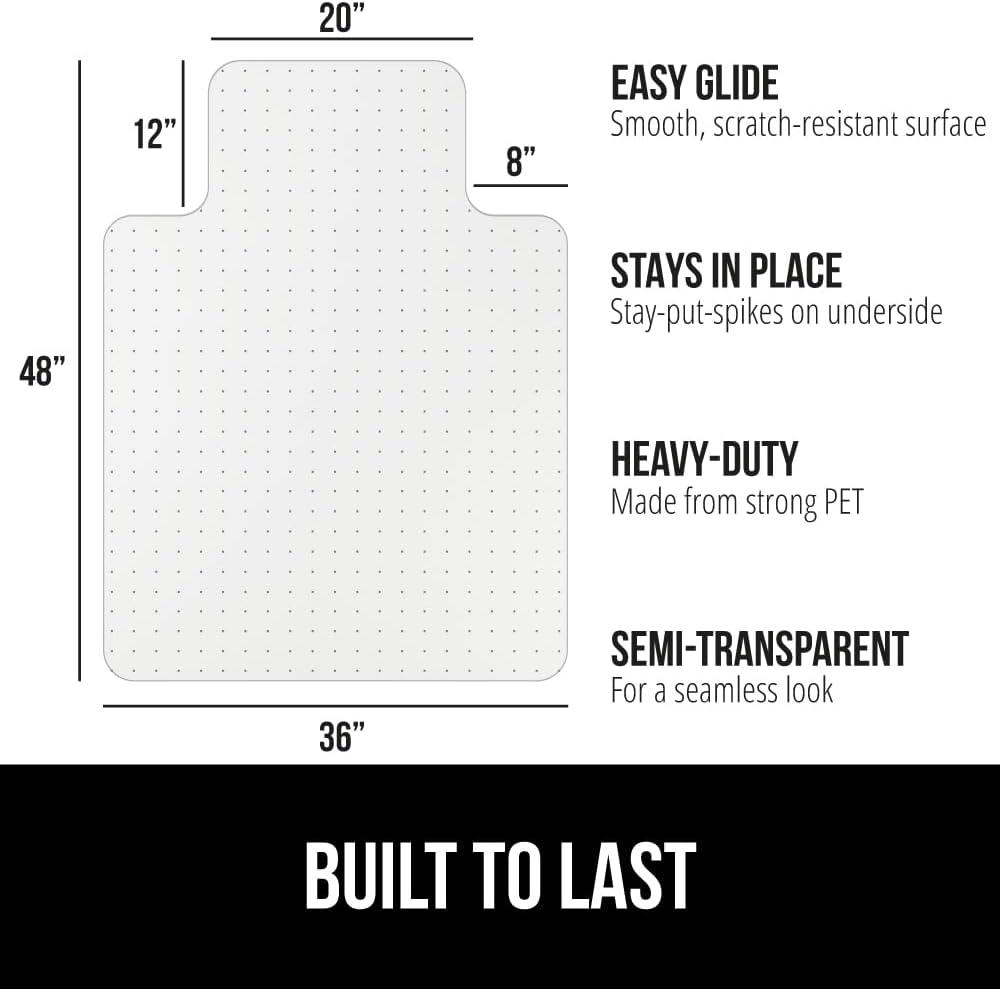 imageGORILLA GRIP Slip Resistant Clear Office Chair Mat for Carpet Floors Smooth Rolling Glide Under Desk Heavy Duty Plastic Computer Mats and Carpeted Floor Protector Work and Gaming Chairs 29x47 LipCarpet Mat With Lip