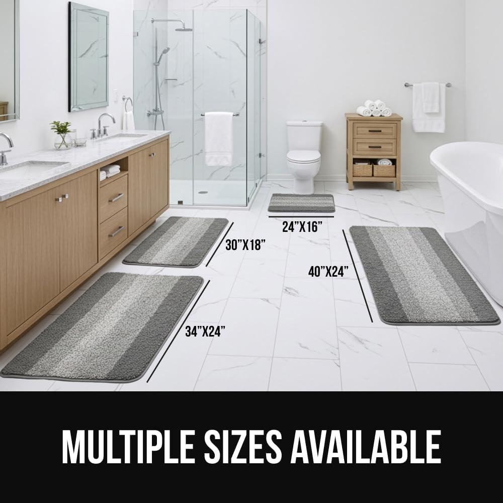 imageGORILLA GRIP Soft Plush Bathroom Rugs with Textured Rubber Backing Absorbent Quick Dry Bath Mat Machine Washable Shower Mats Home Dcor Accessories Bathmat Rug Floor Essentials 30 x 18 GreyLight Blue Ombre