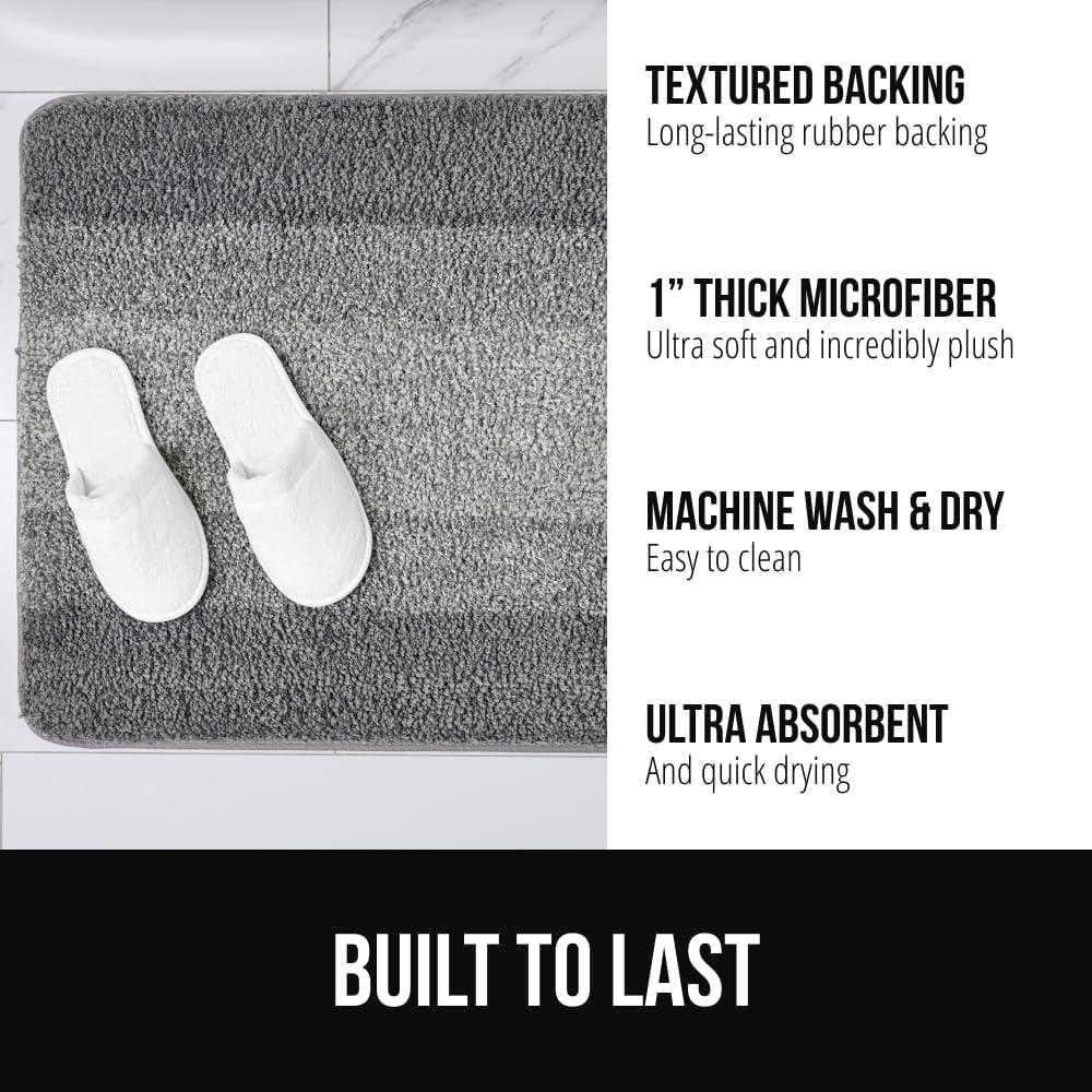 imageGORILLA GRIP Soft Plush Bathroom Rugs with Textured Rubber Backing Absorbent Quick Dry Bath Mat Machine Washable Shower Mats Home Dcor Accessories Bathmat Rug Floor Essentials 30 x 18 GreyGray Ombre