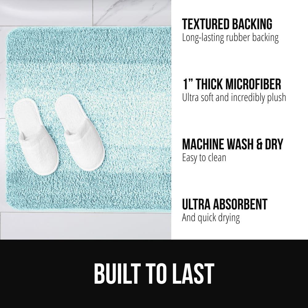 imageGORILLA GRIP Soft Plush Bathroom Rugs with Textured Rubber Backing Absorbent Quick Dry Bath Mat Machine Washable Shower Mats Home Dcor Accessories Bathmat Rug Floor Essentials 30 x 18 GreyLight Blue Ombre