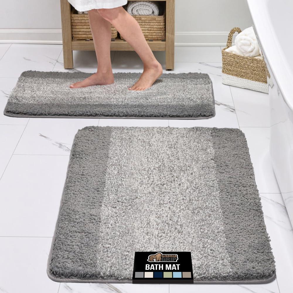 imageGORILLA GRIP Soft Plush Bathroom Rugs with Textured Rubber Backing Absorbent Quick Dry Bath Mat Machine Washable Shower Mats Home Dcor Accessories Bathmat Rug Floor Essentials 30 x 18 GreyGray Ombre
