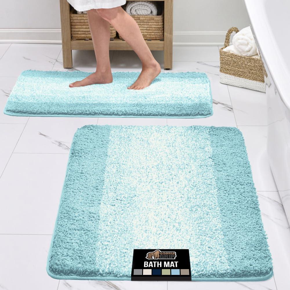 imageGORILLA GRIP Soft Plush Bathroom Rugs with Textured Rubber Backing Absorbent Quick Dry Bath Mat Machine Washable Shower Mats Home Dcor Accessories Bathmat Rug Floor Essentials 30 x 18 GreyLight Blue Ombre
