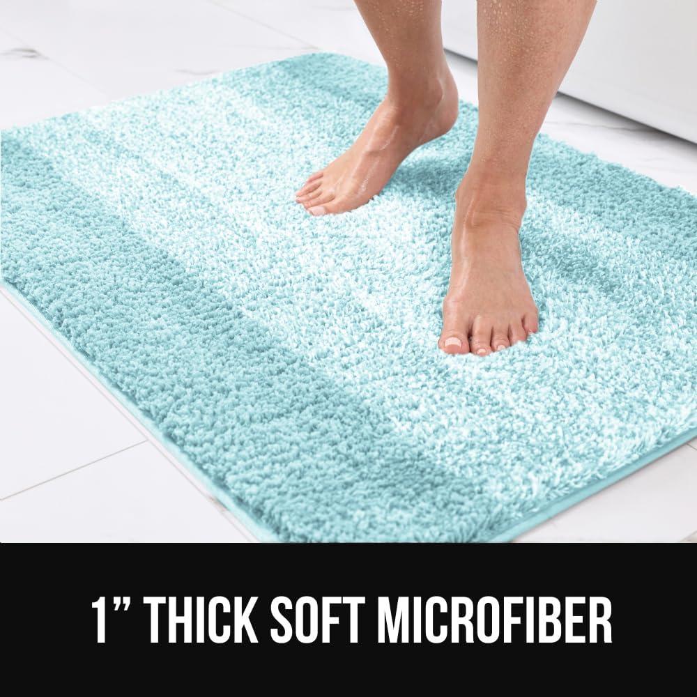 imageGORILLA GRIP Soft Plush Bathroom Rugs with Textured Rubber Backing Absorbent Quick Dry Bath Mat Machine Washable Shower Mats Home Dcor Accessories Bathmat Rug Floor Essentials 30 x 18 GreyLight Blue Ombre