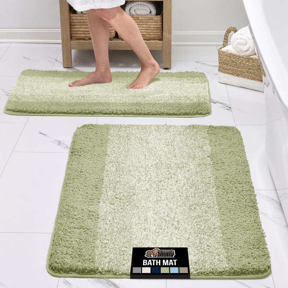 imageGORILLA GRIP Soft Plush Bathroom Rugs with Textured Rubber Backing Absorbent Quick Dry Bath Mat Machine Washable Shower Mats Home Dcor Accessories Bathmat Rug Floor Essentials 30 x 18 GreySage Ombre