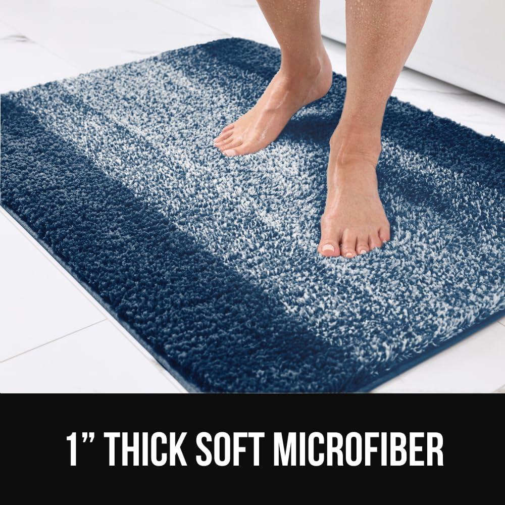 imageGORILLA GRIP Soft Plush Bathroom Rugs with Textured Rubber Backing Absorbent Quick Dry Bath Mat Machine Washable Shower Mats Home Dcor Accessories Bathmat Rug Floor Essentials 30 x 18 GreyNavy Ombre