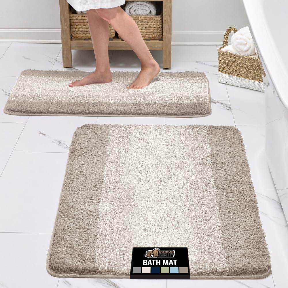imageGORILLA GRIP Soft Plush Bathroom Rugs with Textured Rubber Backing Absorbent Quick Dry Bath Mat Machine Washable Shower Mats Home Dcor Accessories Bathmat Rug Floor Essentials 30 x 18 GreyBeige Ombre