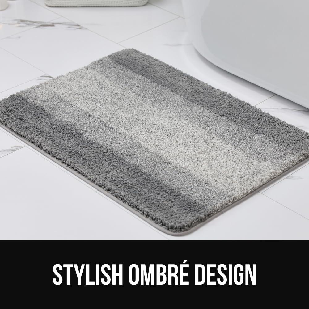imageGORILLA GRIP Soft Plush Bathroom Rugs with Textured Rubber Backing Absorbent Quick Dry Bath Mat Machine Washable Shower Mats Home Dcor Accessories Bathmat Rug Floor Essentials 30 x 18 GreyLight Blue Ombre