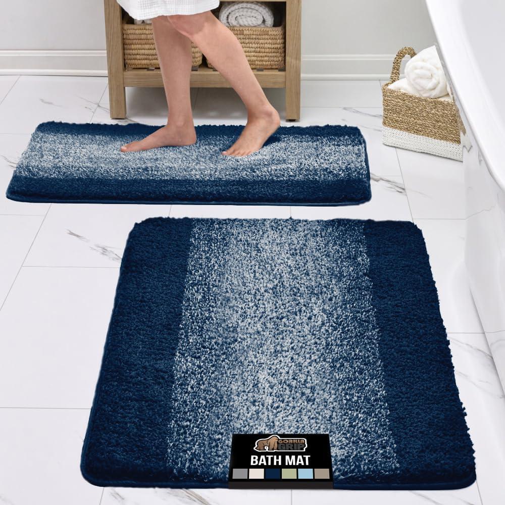 imageGORILLA GRIP Soft Plush Bathroom Rugs with Textured Rubber Backing Absorbent Quick Dry Bath Mat Machine Washable Shower Mats Home Dcor Accessories Bathmat Rug Floor Essentials 30 x 18 GreyNavy Ombre