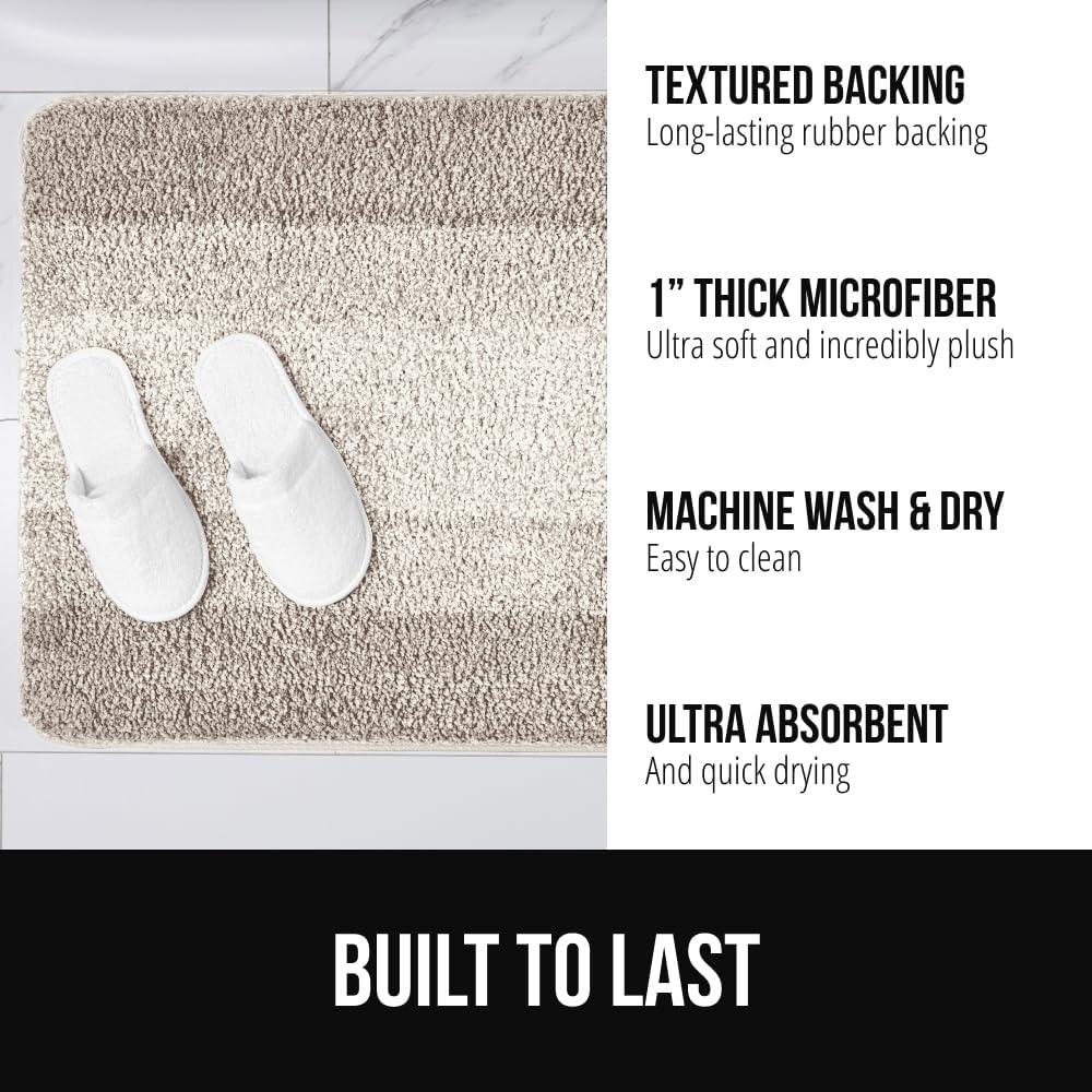 imageGORILLA GRIP Soft Plush Bathroom Rugs with Textured Rubber Backing Absorbent Quick Dry Bath Mat Machine Washable Shower Mats Home Dcor Accessories Bathmat Rug Floor Essentials 30 x 18 GreyBeige Ombre