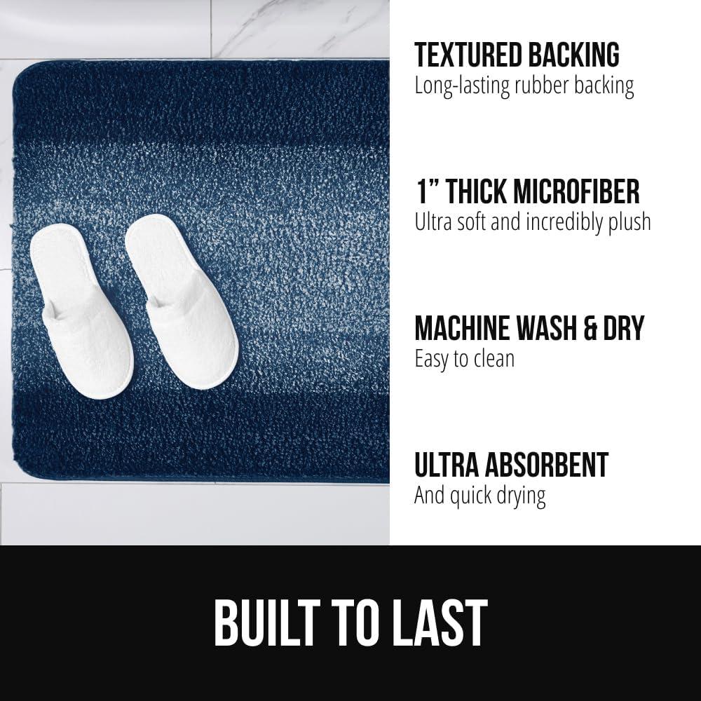 imageGORILLA GRIP Soft Plush Bathroom Rugs with Textured Rubber Backing Absorbent Quick Dry Bath Mat Machine Washable Shower Mats Home Dcor Accessories Bathmat Rug Floor Essentials 30 x 18 GreyNavy Ombre