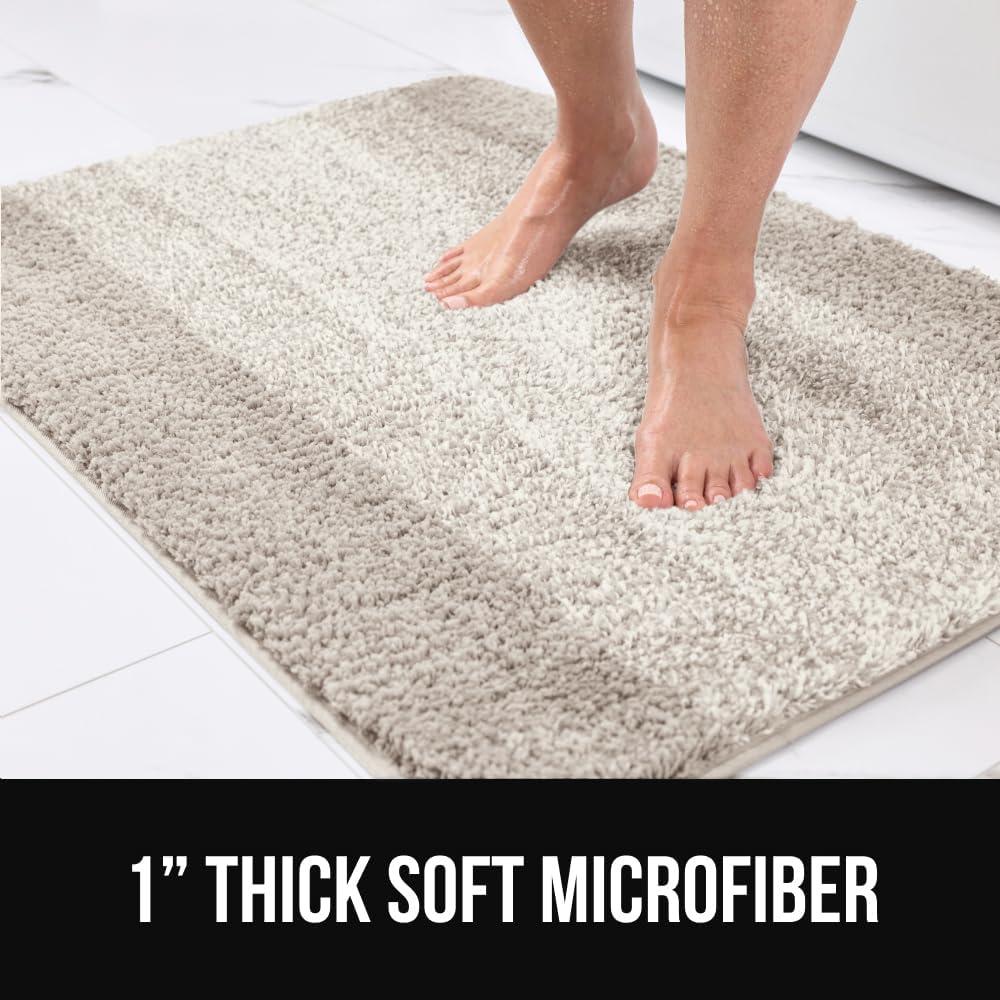 imageGORILLA GRIP Soft Plush Bathroom Rugs with Textured Rubber Backing Absorbent Quick Dry Bath Mat Machine Washable Shower Mats Home Dcor Accessories Bathmat Rug Floor Essentials 30 x 18 GreyBeige Ombre