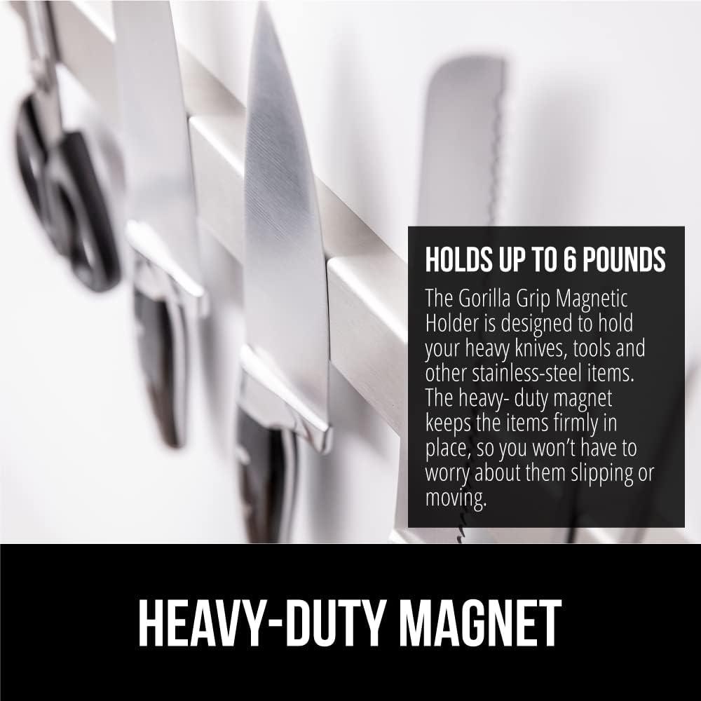 imageGORILLA GRIP Stainless Steel Magnetic Knife Holder for Wall 16 in Magnet Bar for Knives Tools Supplies Heavy Duty Metal Strip Holds Up to 6 lb Kitchen Organizer NonAdhesive Drilling RequiredSilver