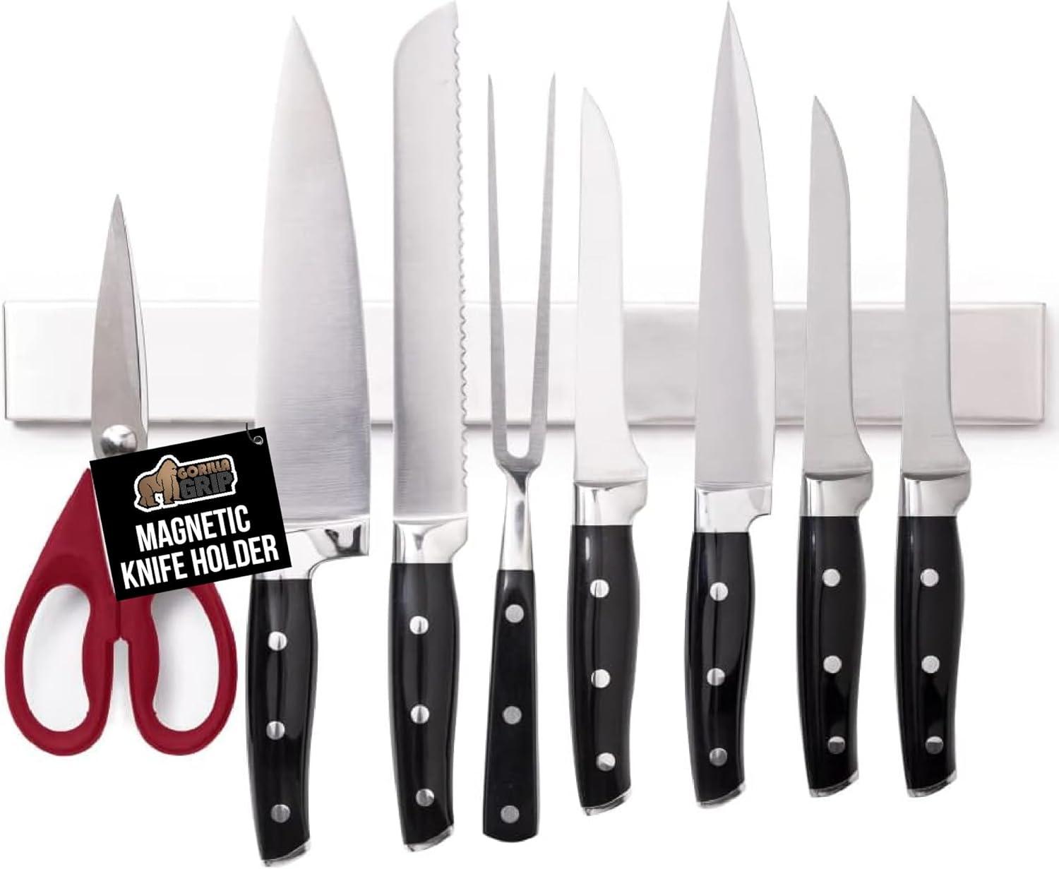 imageGORILLA GRIP Stainless Steel Magnetic Knife Holder for Wall 16 in Magnet Bar for Knives Tools Supplies Heavy Duty Metal Strip Holds Up to 6 lb Kitchen Organizer NonAdhesive Drilling RequiredSilver