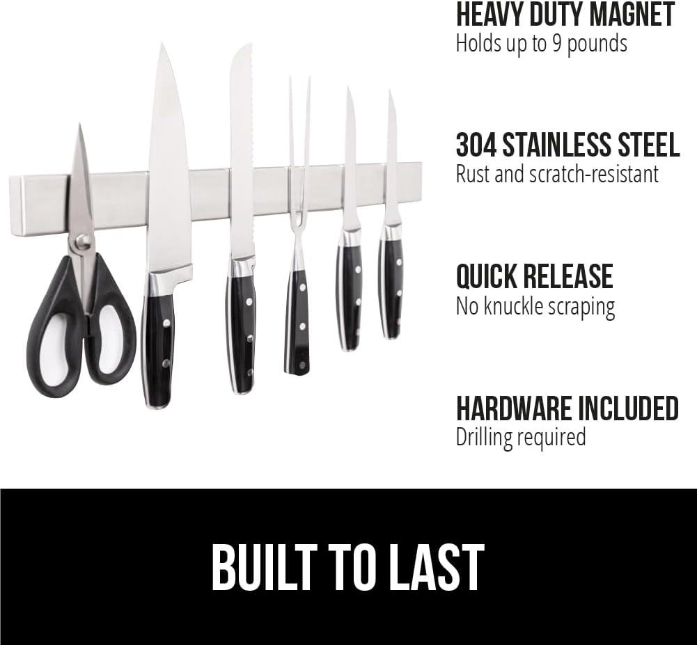 imageGORILLA GRIP Stainless Steel Magnetic Knife Holder for Wall 16 in Magnet Bar for Knives Tools Supplies Heavy Duty Metal Strip Holds Up to 6 lb Kitchen Organizer NonAdhesive Drilling RequiredSilver