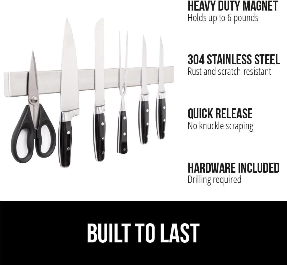 imageGORILLA GRIP Stainless Steel Magnetic Knife Holder for Wall 16 in Magnet Bar for Knives Tools Supplies Heavy Duty Metal Strip Holds Up to 6 lb Kitchen Organizer NonAdhesive Drilling RequiredSilver