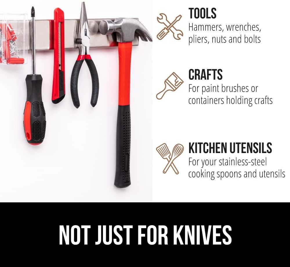 imageGORILLA GRIP Stainless Steel Magnetic Knife Holder for Wall 16 in Magnet Bar for Knives Tools Supplies Heavy Duty Metal Strip Holds Up to 6 lb Kitchen Organizer NonAdhesive Drilling RequiredSilver