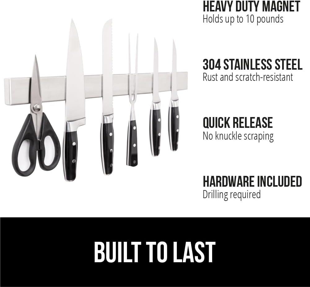 imageGORILLA GRIP Stainless Steel Magnetic Knife Holder for Wall 16 in Magnet Bar for Knives Tools Supplies Heavy Duty Metal Strip Holds Up to 6 lb Kitchen Organizer NonAdhesive Drilling RequiredSilver