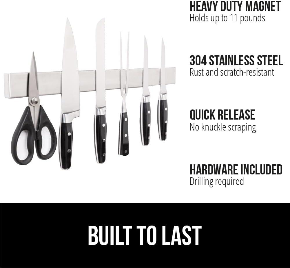 imageGORILLA GRIP Stainless Steel Magnetic Knife Holder for Wall 16 in Magnet Bar for Knives Tools Supplies Heavy Duty Metal Strip Holds Up to 6 lb Kitchen Organizer NonAdhesive Drilling RequiredSilver