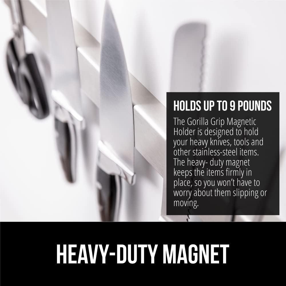 imageGORILLA GRIP Stainless Steel Magnetic Knife Holder for Wall 16 in Magnet Bar for Knives Tools Supplies Heavy Duty Metal Strip Holds Up to 6 lb Kitchen Organizer NonAdhesive Drilling RequiredSilver