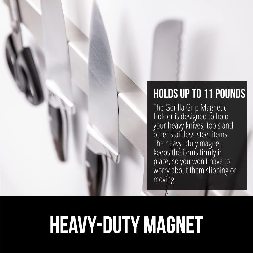 imageGORILLA GRIP Stainless Steel Magnetic Knife Holder for Wall 16 in Magnet Bar for Knives Tools Supplies Heavy Duty Metal Strip Holds Up to 6 lb Kitchen Organizer NonAdhesive Drilling RequiredSilver