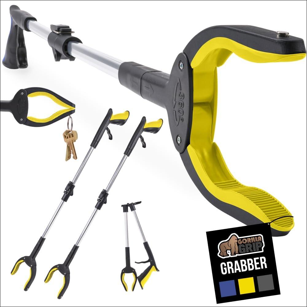 imageGORILLA GRIP Strong Rubber Lined Claw Grabber Ergonomic AntiSlip Reacher Tool for Seniors 360 Magnetic Rotating Head Reaching Pick Up Stick Foldable Trash Picker Handicap Gripper YellowYellow