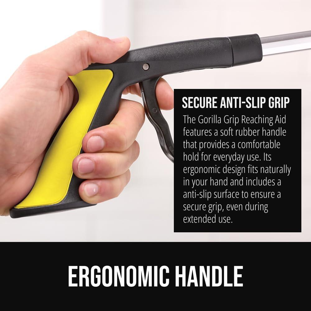 imageGORILLA GRIP Strong Rubber Lined Claw Grabber Ergonomic AntiSlip Reacher Tool for Seniors 360 Magnetic Rotating Head Reaching Pick Up Stick Foldable Trash Picker Handicap Gripper YellowYellow