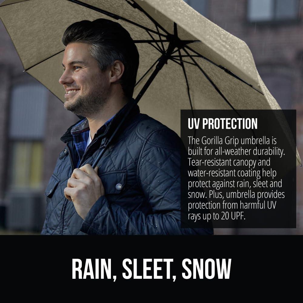 imageGORILLA GRIP Strong Windproof Stick Compact Umbrella for Rain OneClick Automatic Open and Close Durable Quick Dry Waterproof Material Lightweight and Portable Travel Size Fits Backpack BlackBeige