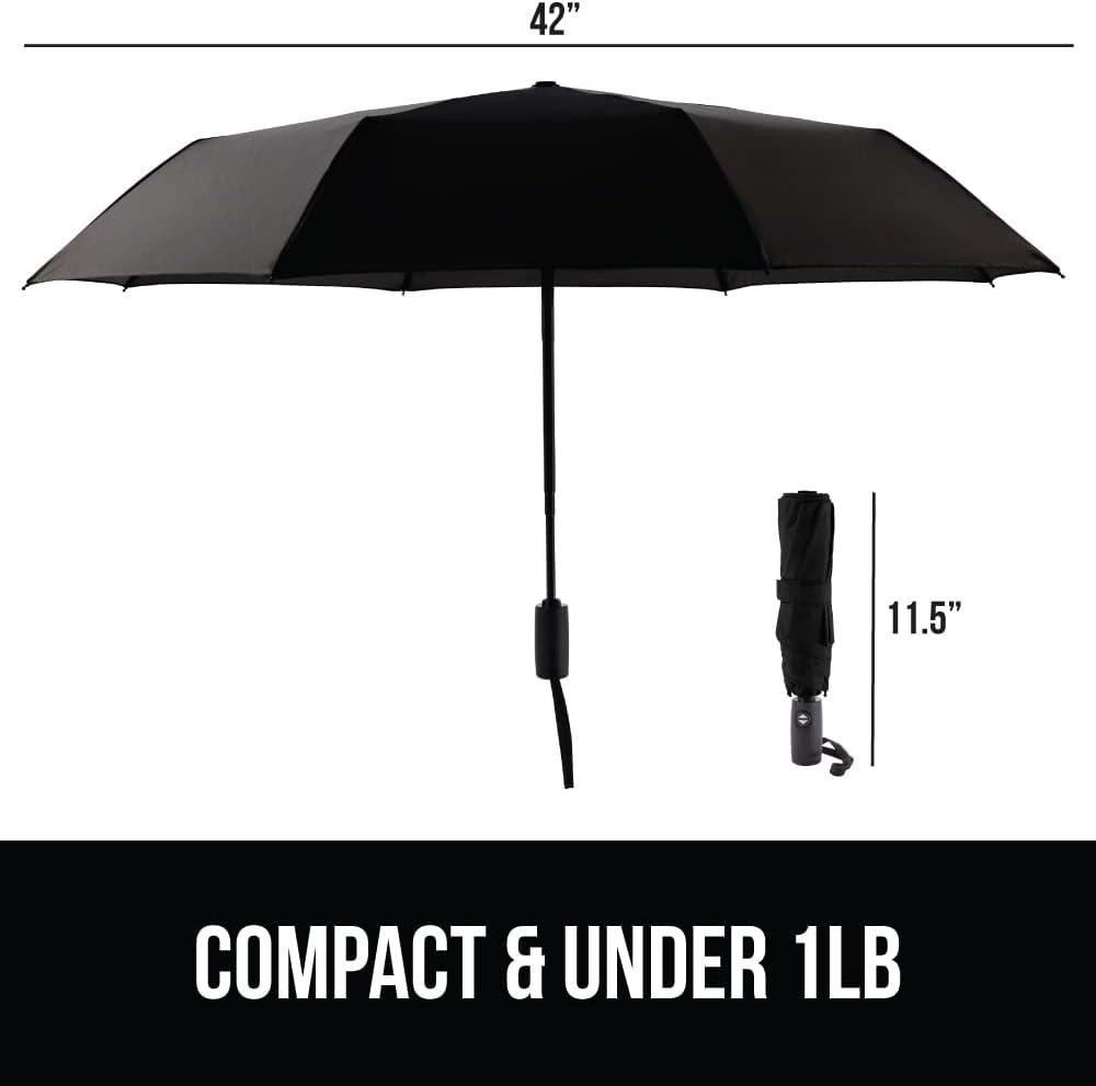 imageGORILLA GRIP Strong Windproof Stick Compact Umbrella for Rain OneClick Automatic Open and Close Durable Quick Dry Waterproof Material Lightweight and Portable Travel Size Fits Backpack BlackBlack Gray