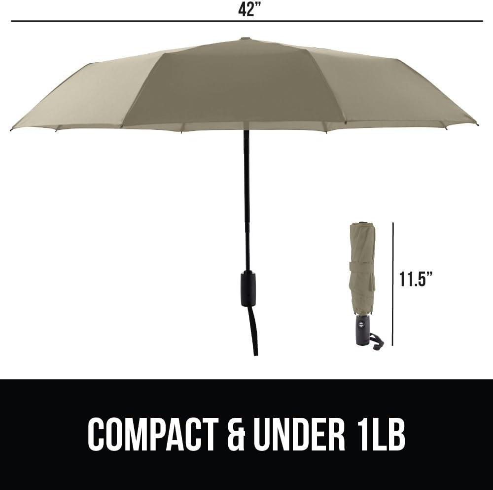 imageGORILLA GRIP Strong Windproof Stick Compact Umbrella for Rain OneClick Automatic Open and Close Durable Quick Dry Waterproof Material Lightweight and Portable Travel Size Fits Backpack BlackBeige