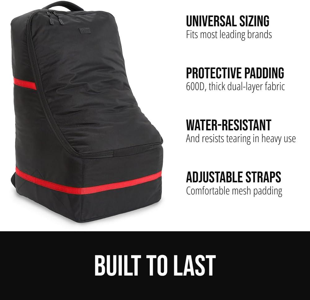 imageGORILLA GRIP Tear and Water Resistant Padded Car Seat Travel Bag for Airplane and Airport Universal Fit Baby Carseat Bags Holds Up to 50lbs Handle amp Shoulder Straps Air Gate Check Carrier GreenRed