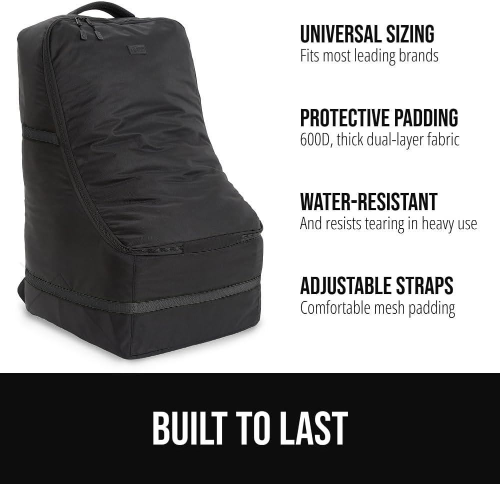 imageGORILLA GRIP Tear and Water Resistant Padded Car Seat Travel Bag for Airplane and Airport Universal Fit Baby Carseat Bags Holds Up to 50lbs Handle amp Shoulder Straps Air Gate Check Carrier GreenBlack