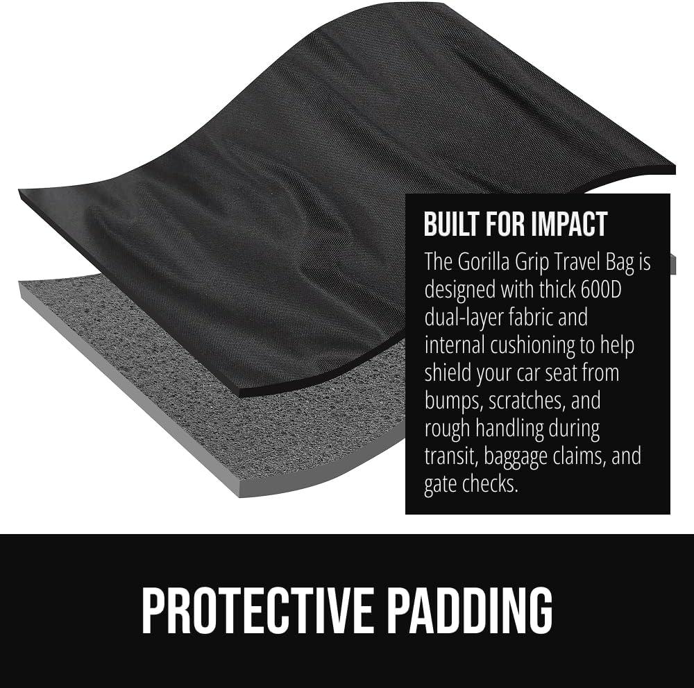 imageGORILLA GRIP Tear and Water Resistant Padded Car Seat Travel Bag for Airplane and Airport Universal Fit Baby Carseat Bags Holds Up to 50lbs Handle amp Shoulder Straps Air Gate Check Carrier GreenBlack