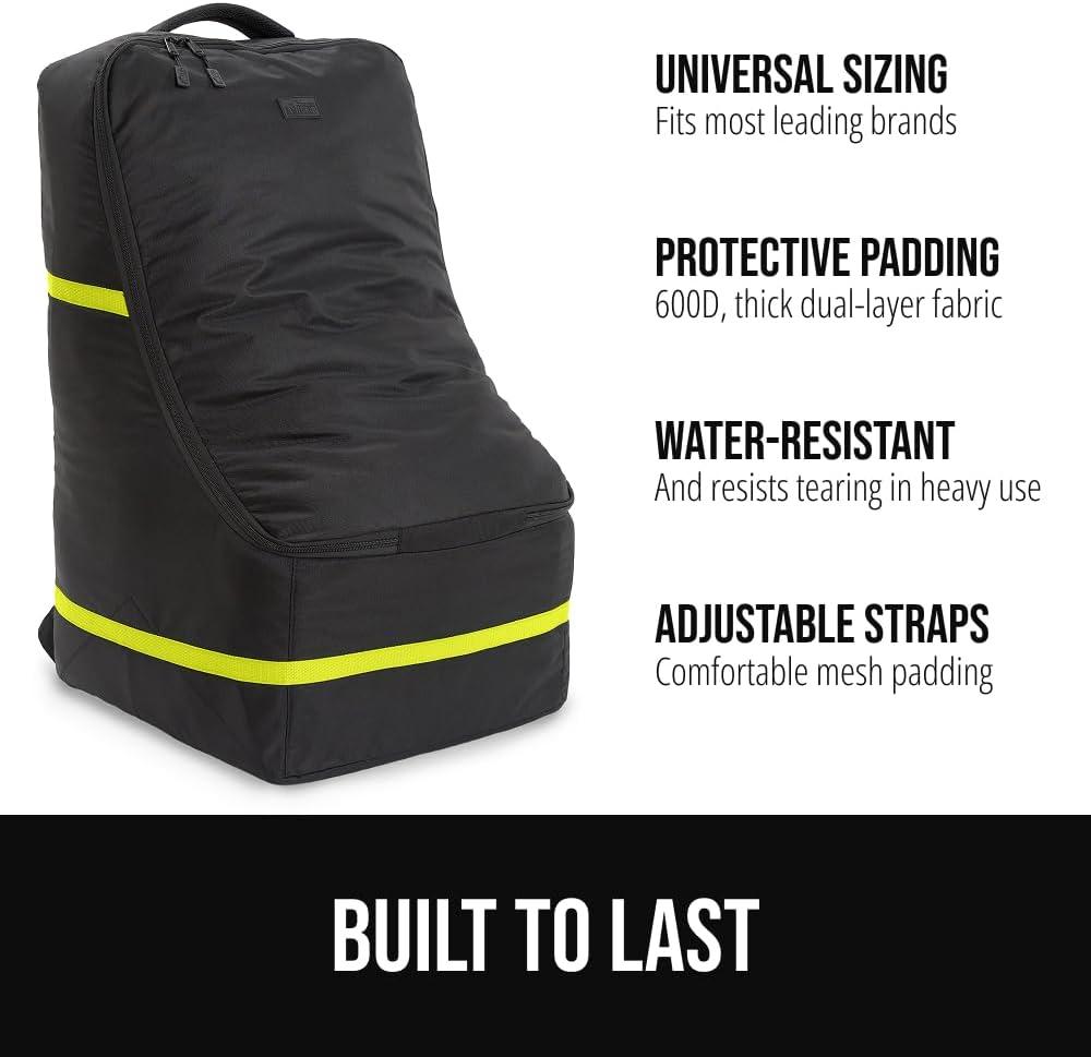 imageGORILLA GRIP Tear and Water Resistant Padded Car Seat Travel Bag for Airplane and Airport Universal Fit Baby Carseat Bags Holds Up to 50lbs Handle amp Shoulder Straps Air Gate Check Carrier GreenYellow