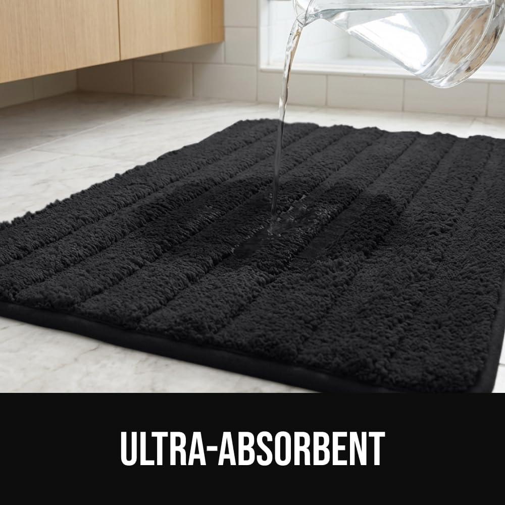 imageGORILLA GRIP Textured Backing Bathroom Rugs Soft Memory Foam Absorbent Striped Bath Mats Machine Washable amp Fade Resistant Bathmat Accessories for Floor Home Decor Shower Essentials Grey 24x16Black