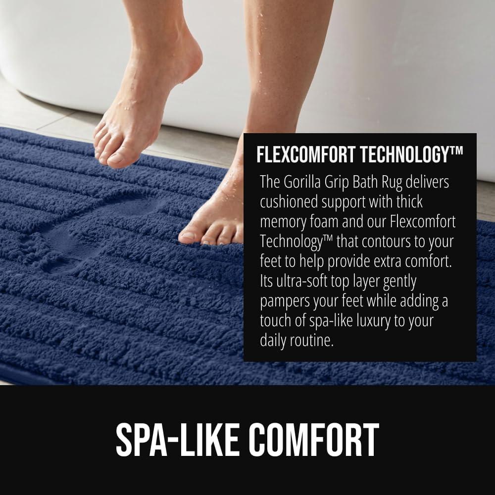 imageGORILLA GRIP Textured Backing Bathroom Rugs Soft Memory Foam Absorbent Striped Bath Mats Machine Washable amp Fade Resistant Bathmat Accessories for Floor Home Decor Shower Essentials Grey 24x16Navy
