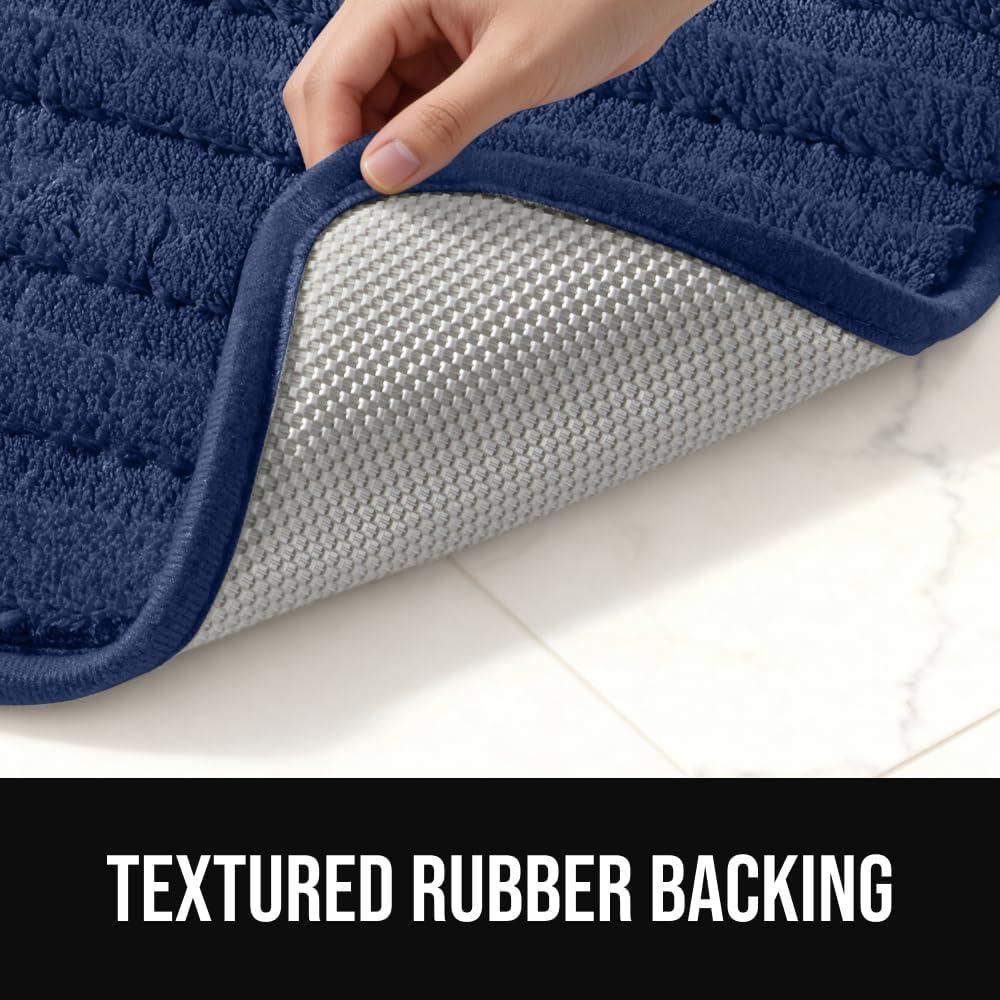 imageGORILLA GRIP Textured Backing Bathroom Rugs Soft Memory Foam Absorbent Striped Bath Mats Machine Washable amp Fade Resistant Bathmat Accessories for Floor Home Decor Shower Essentials Grey 24x16Navy