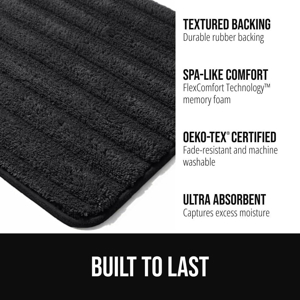 imageGORILLA GRIP Textured Backing Bathroom Rugs Soft Memory Foam Absorbent Striped Bath Mats Machine Washable amp Fade Resistant Bathmat Accessories for Floor Home Decor Shower Essentials Grey 24x16Black