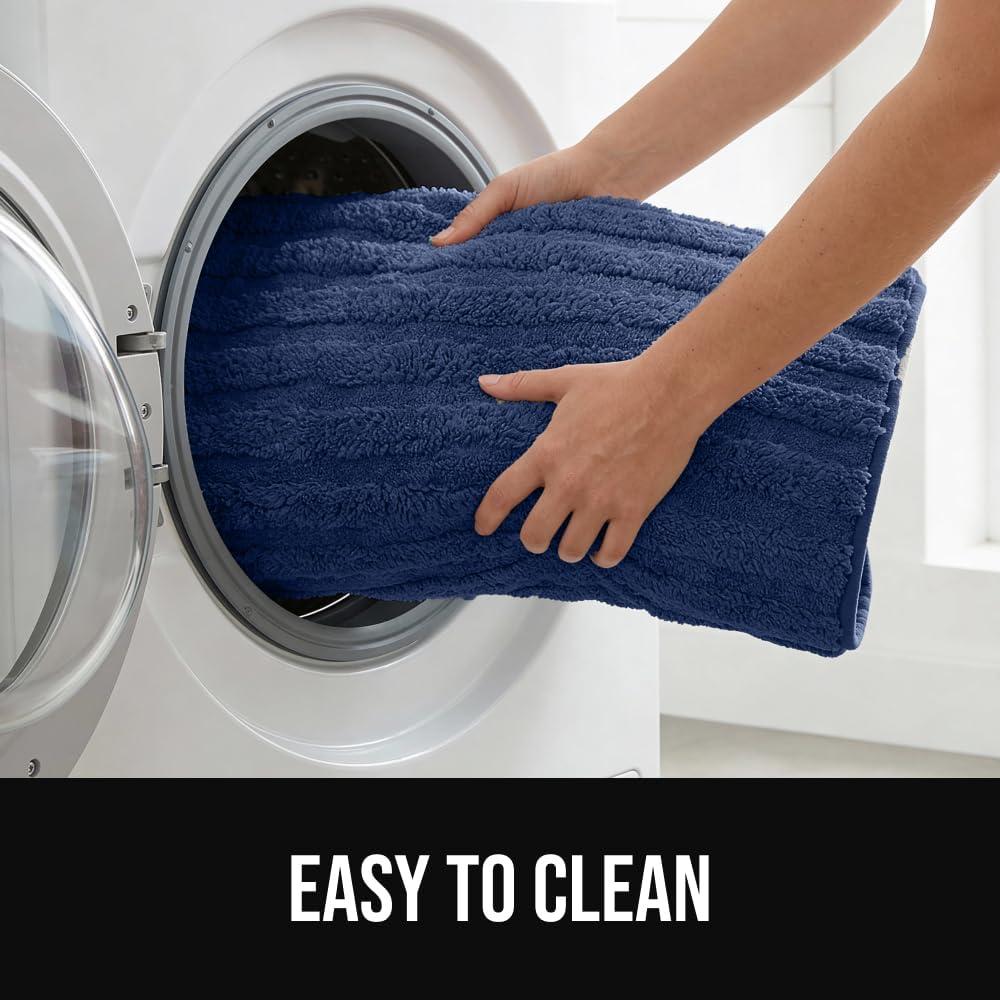 imageGORILLA GRIP Textured Backing Bathroom Rugs Soft Memory Foam Absorbent Striped Bath Mats Machine Washable amp Fade Resistant Bathmat Accessories for Floor Home Decor Shower Essentials Grey 24x16Navy