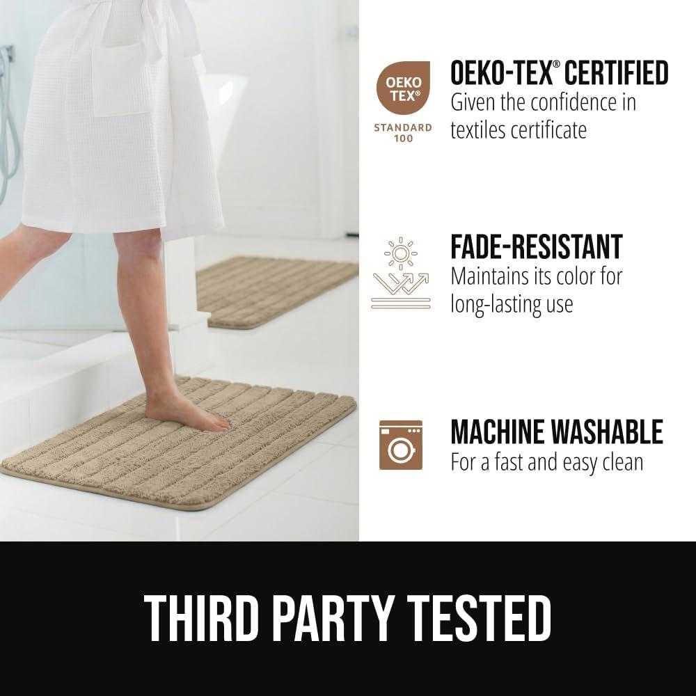 imageGORILLA GRIP Textured Backing Bathroom Rugs Soft Memory Foam Absorbent Striped Bath Mats Machine Washable amp Fade Resistant Bathmat Accessories for Floor Home Decor Shower Essentials Grey 24x16Beige