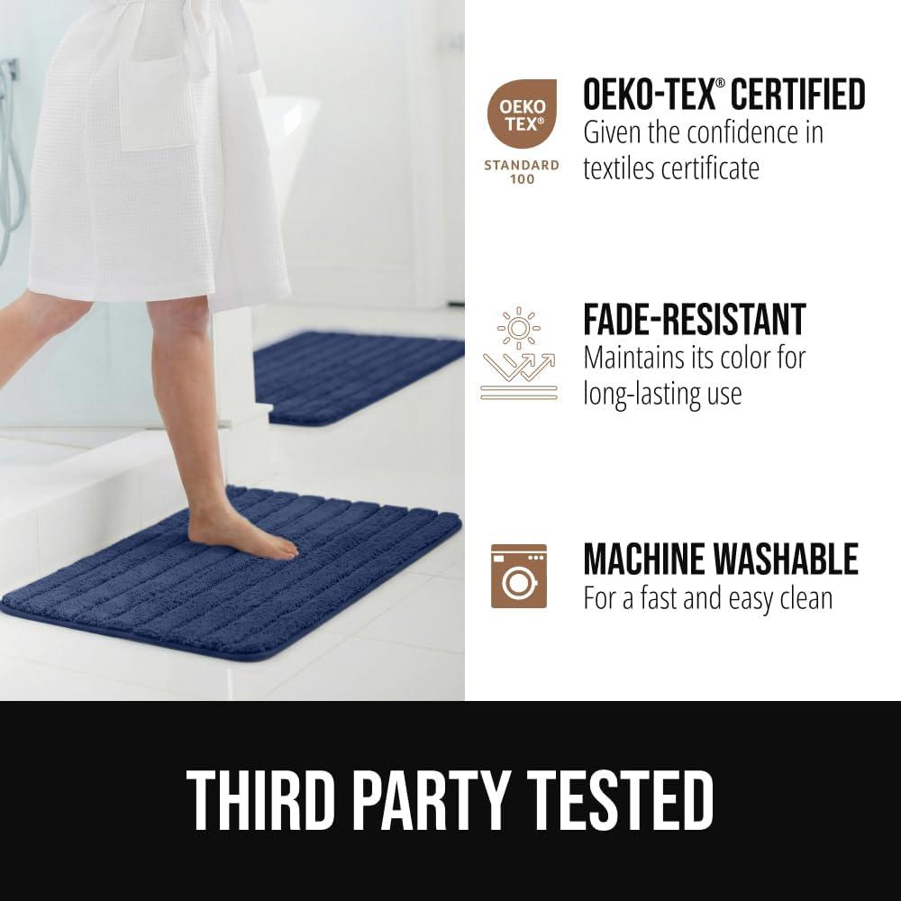 imageGORILLA GRIP Textured Backing Bathroom Rugs Soft Memory Foam Absorbent Striped Bath Mats Machine Washable amp Fade Resistant Bathmat Accessories for Floor Home Decor Shower Essentials Grey 24x16Navy