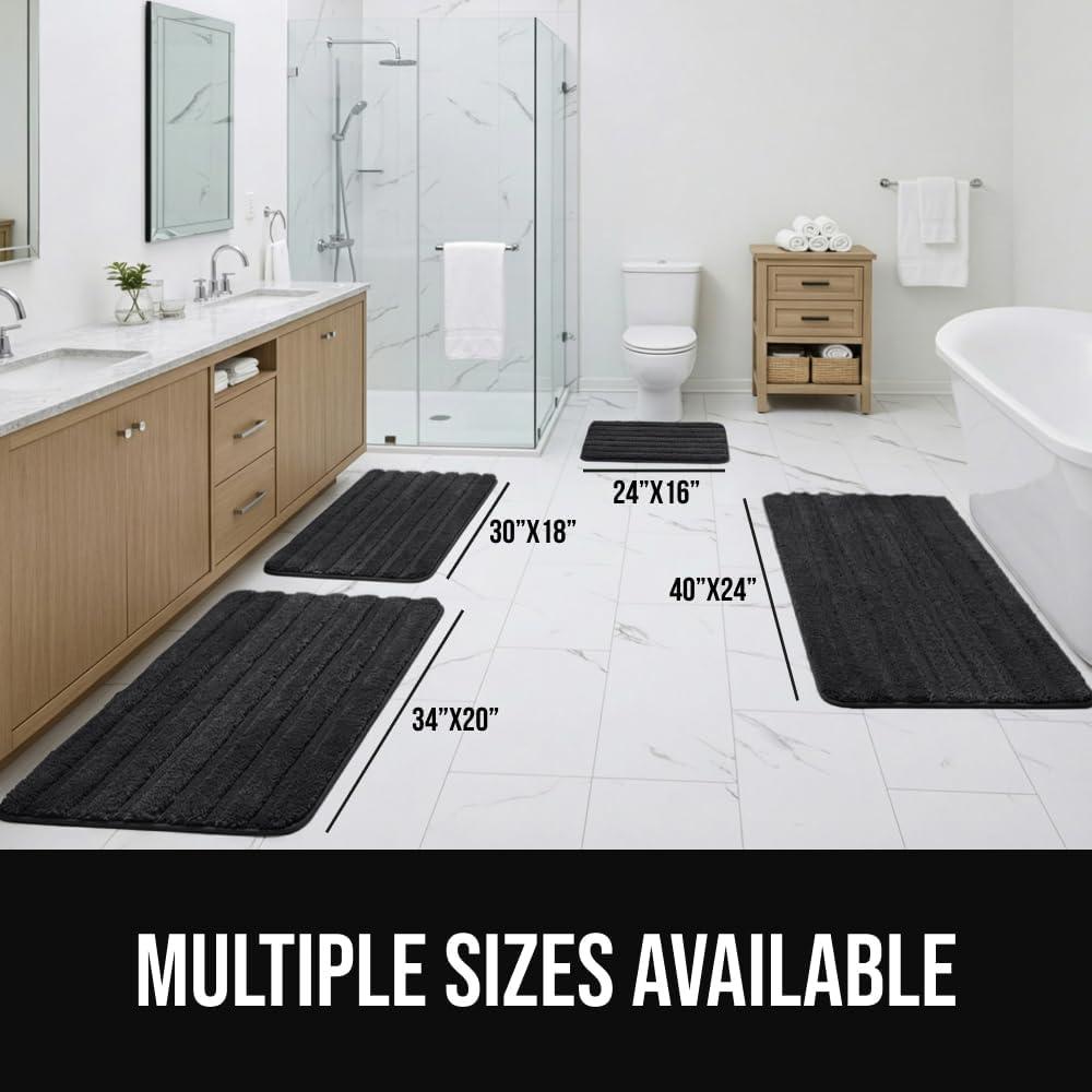 imageGORILLA GRIP Textured Backing Bathroom Rugs Soft Memory Foam Absorbent Striped Bath Mats Machine Washable amp Fade Resistant Bathmat Accessories for Floor Home Decor Shower Essentials Grey 24x16Black